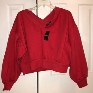 Forever 21 Cropped Vneck balloon sleeve Sweatshirt